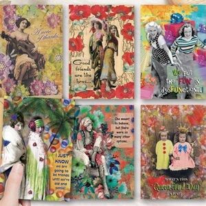 6 Colorful Vintage-Style Greeting Cards & Envelopes Funny Sayings For Friends